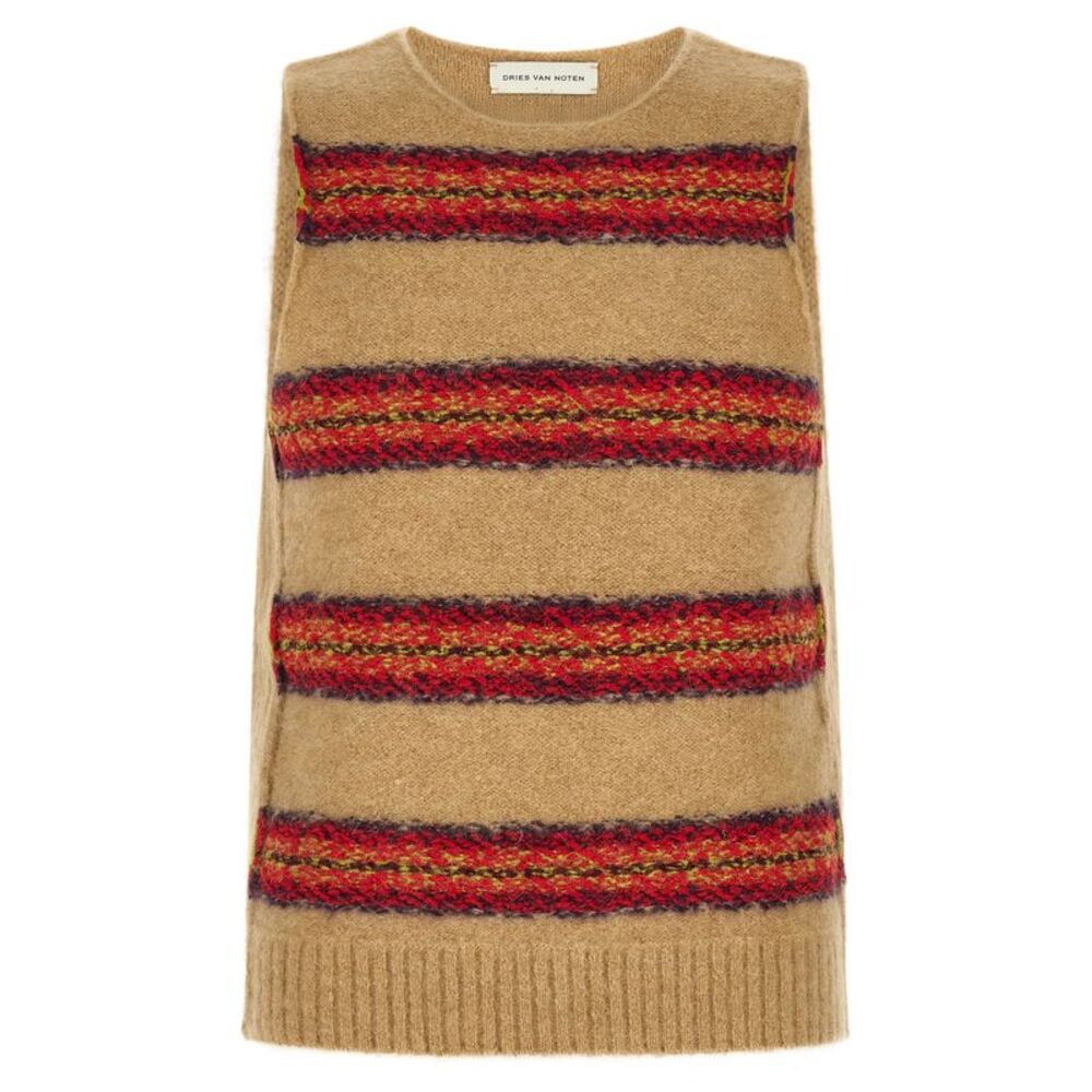 Dries Van Noten Beige Wool Sleeveles Men's Sweater